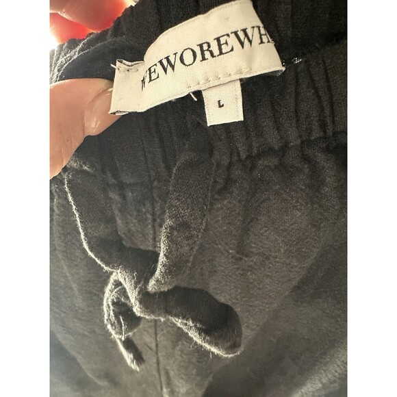 We Wore What Tie Waist Linen Pant Size L Washed Black - Picture 3 of 5